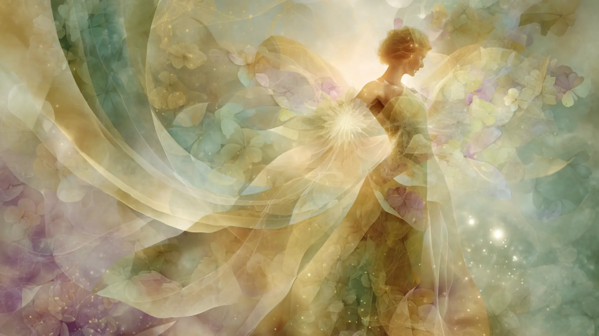 Illustration symbolique d’une femme en transformation, entourée de lumière et de couleurs, représentant le coaching thérapeutique transition de vie.