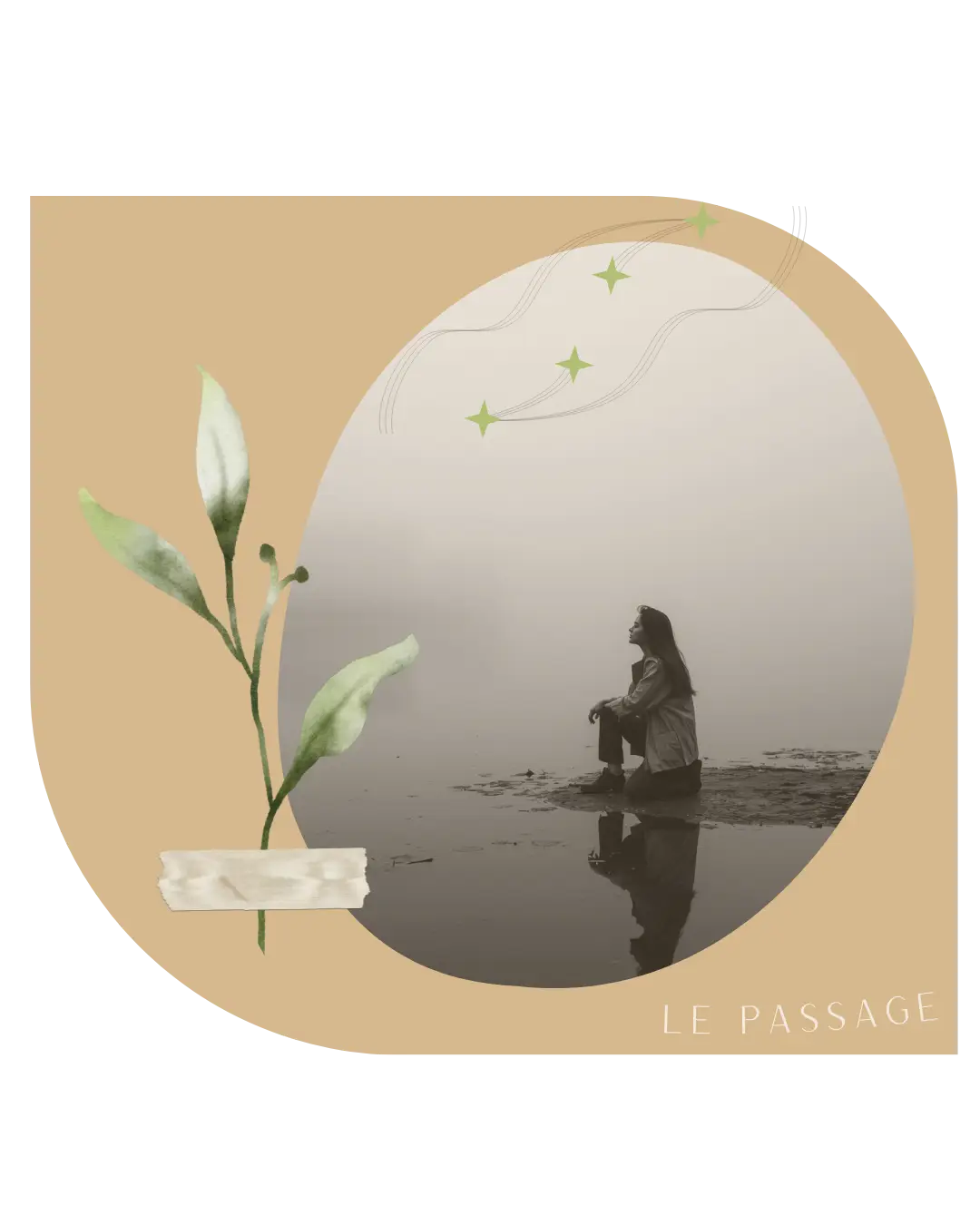 Femme au bord d’un lac, en posture d’écoute intérieure – image symbolique pour un accompagnement transition de vie