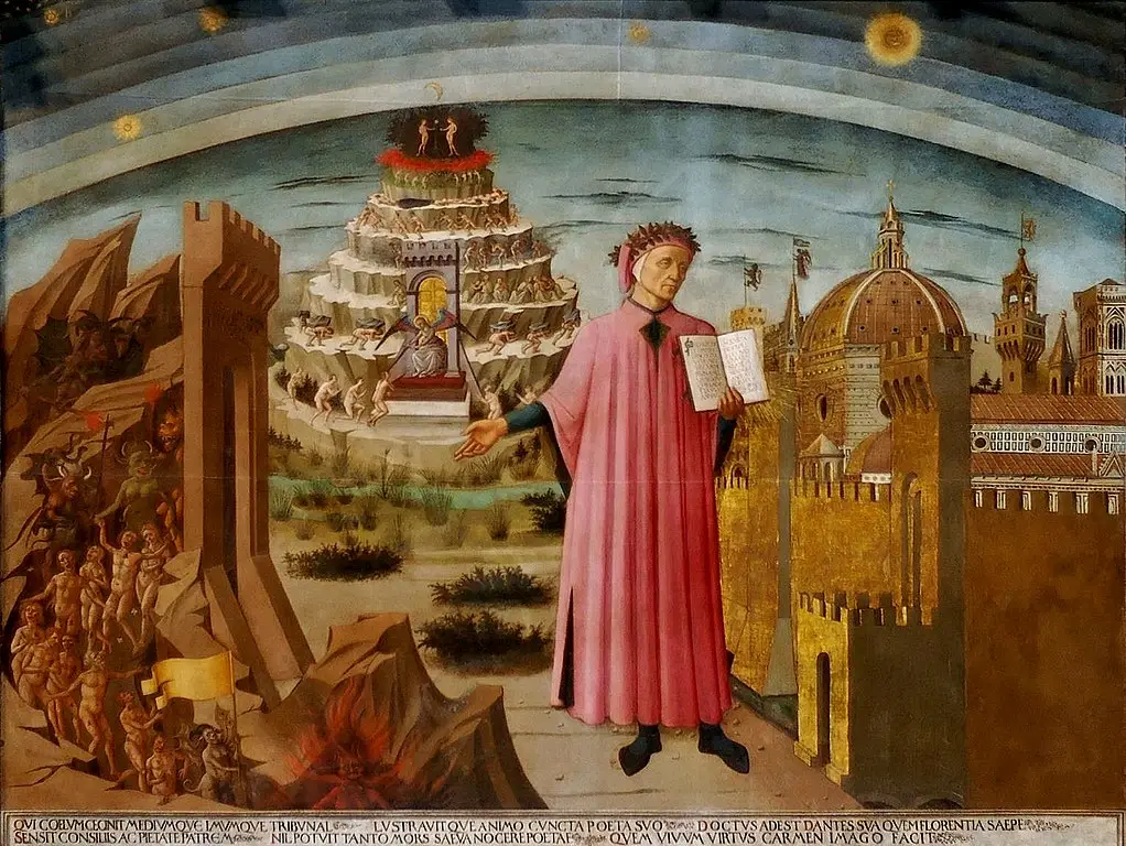 Qu’est-ce qu’une crise existentielle ? Fresque de Dante représentant la Divine Comédie comme métaphore de la traversée du doute vers la transformation.