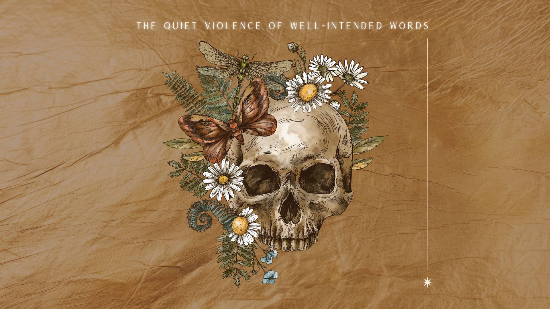 a skull with flowers representing the topic of this article about The Quiet Violence of Well-Intended Words