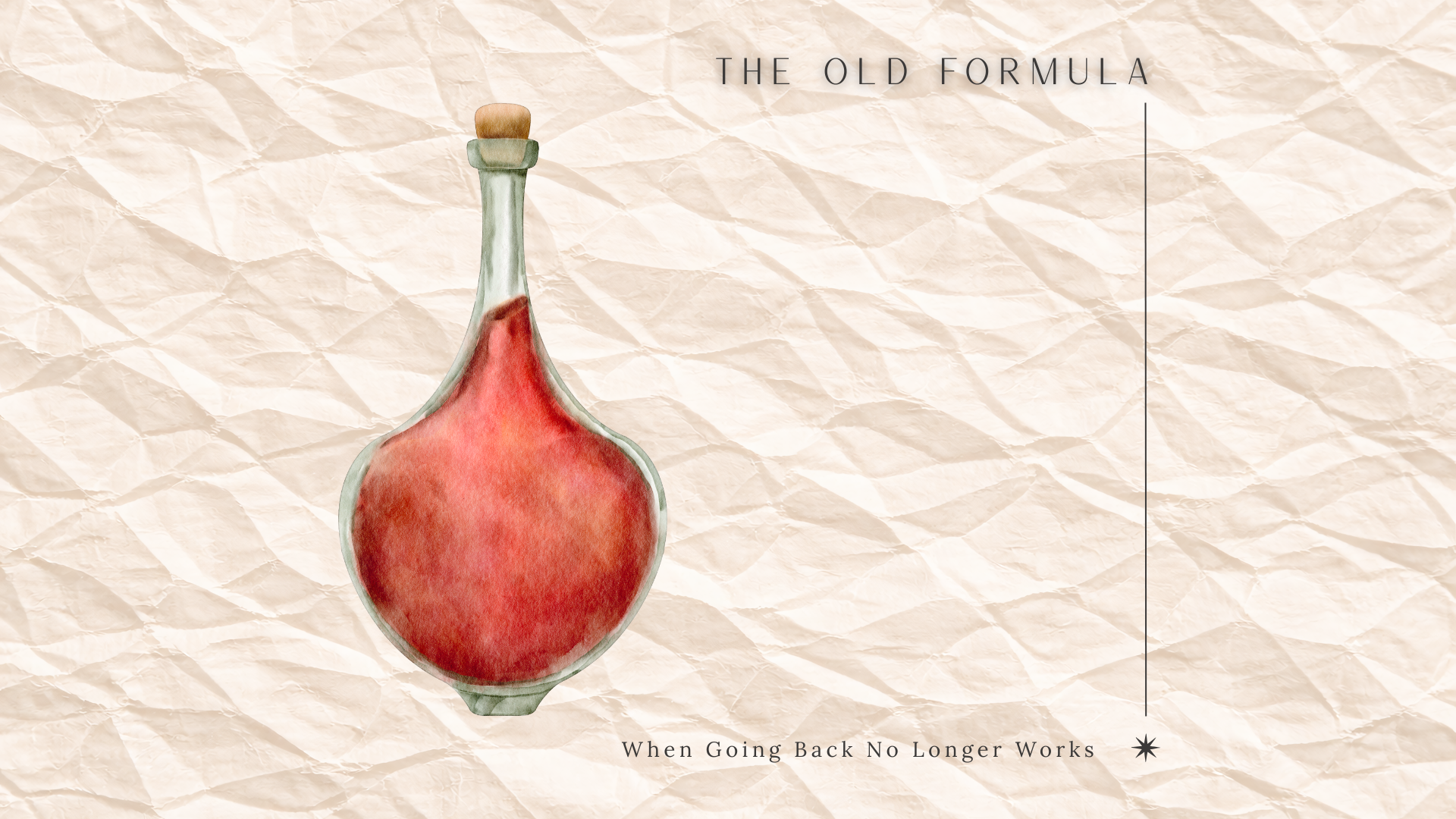 Watercolor illustration of a red glass vial symbolizing the old formula and the idea of going back to normal